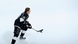 LOS ANGELES, CA - JANUARY 16: Anze Kopitar #11 of the Los Angeles Kings skates with the puck in warm-ups prior to the game against the Ottawa Senators on January 16, 2016 at Staples Center in Los Angeles, California. (Photo by Juan Ocampo/NHLI via Getty Images)